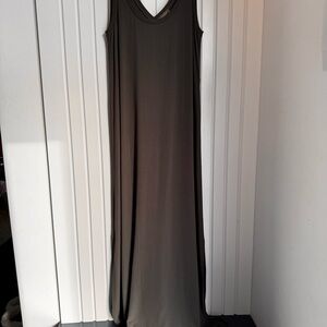 Lilla P Olive Minimalist V Neck Maxi Dress Sz Med. Sleeveless Scandigirl